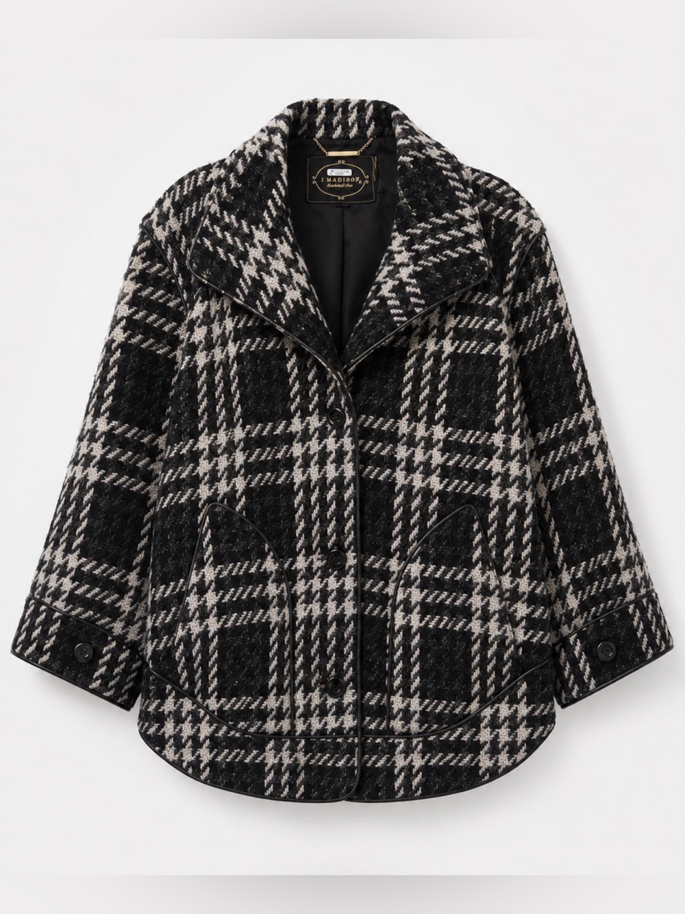 Madison Black & White Plaid Short Pea Coat